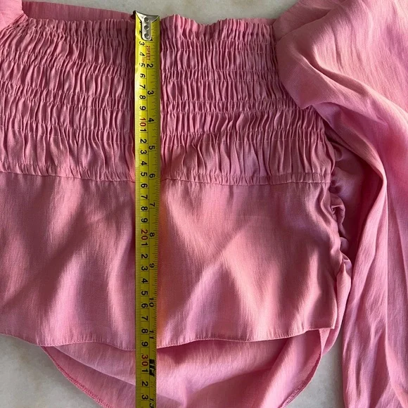 TOPSHOP Off the Shoulder Pink Long Sleeve Ruched Blouse Flirty Girly Top Blouse - Picture 10 of 12